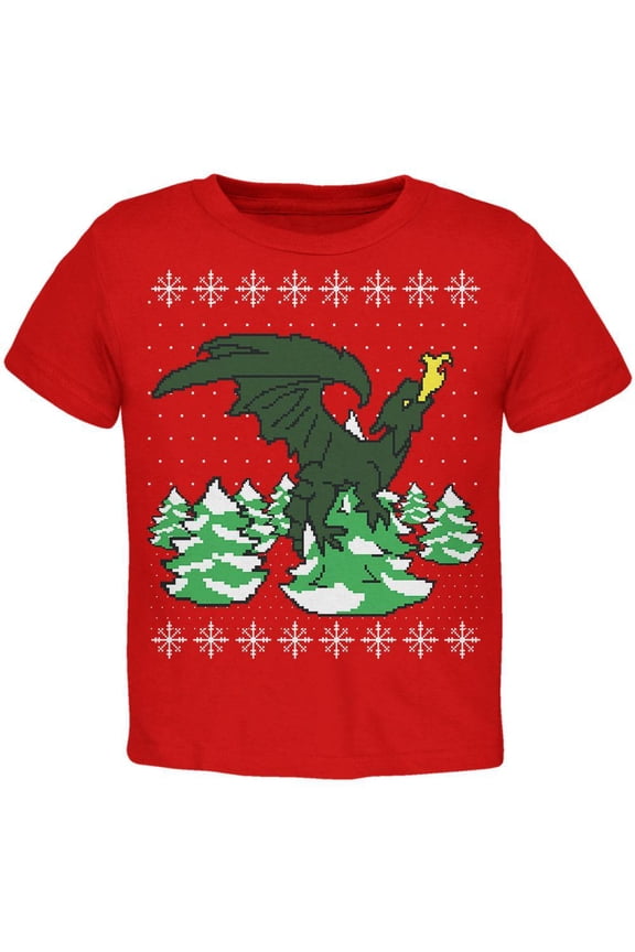 Toddler Ugly Christmas Sweater Dragon Winter Short Sleeve T Shirt