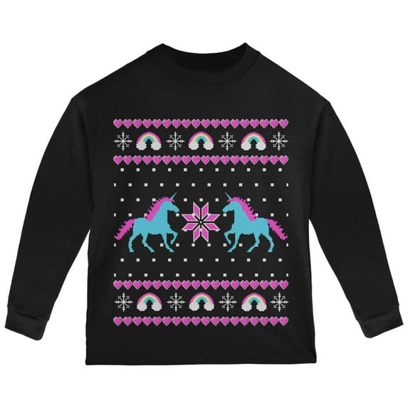 Old Glory Toddler Unicorn Rainbow Ugly Christmas Sweater Long Sleeve T Shirt