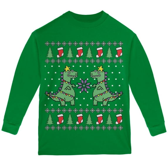Old Glory Tree Rex T Rex Ugly Christmas Sweater Youth Long Sleeve T Shirt