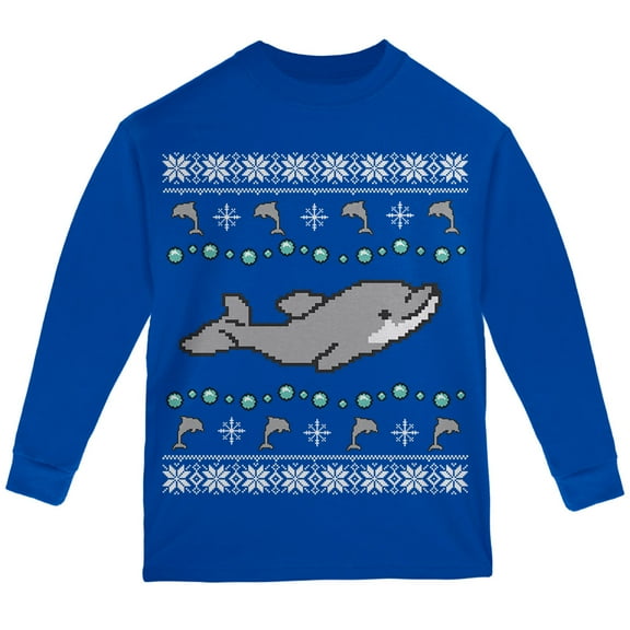 Old Glory Ugly Christmas Sweater Dolphin Youth Long Sleeve T Shirt