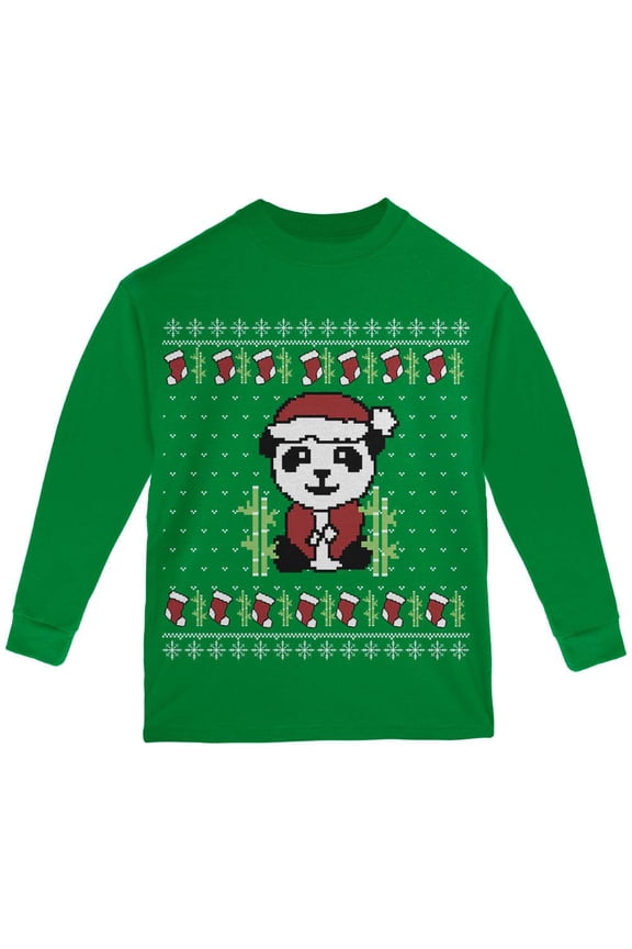 Ugly Christmas Sweater Panda Youth Long Sleeve T Shirt