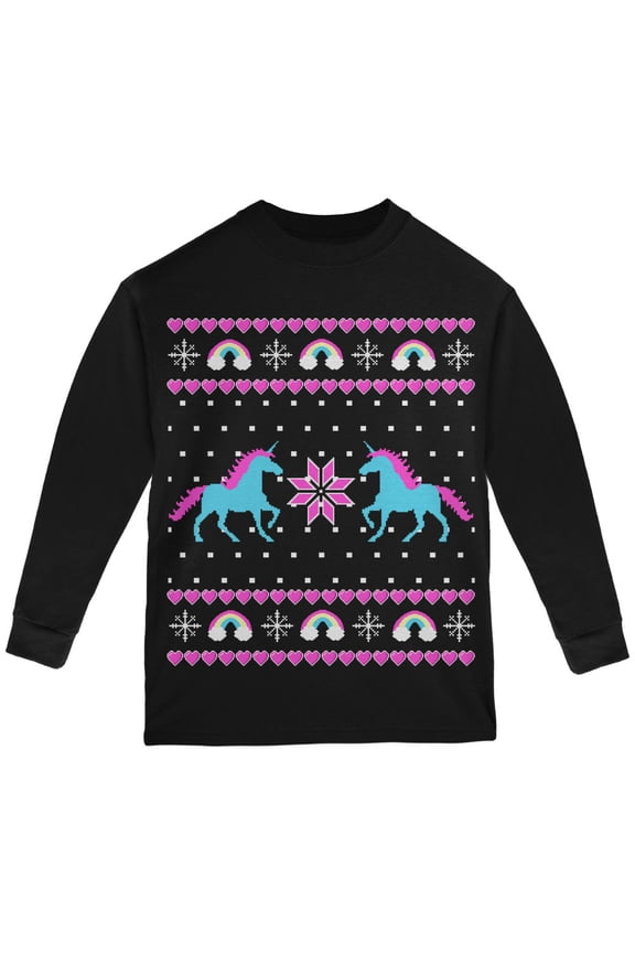 Unicorn Rainbow Ugly Christmas Sweater Youth Long Sleeve T Shirt