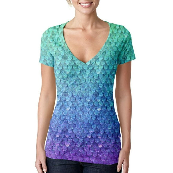 Old Glory V-Neck Short Sleeve Mermaid Scales Cottton, T-Shirt (Women's)
