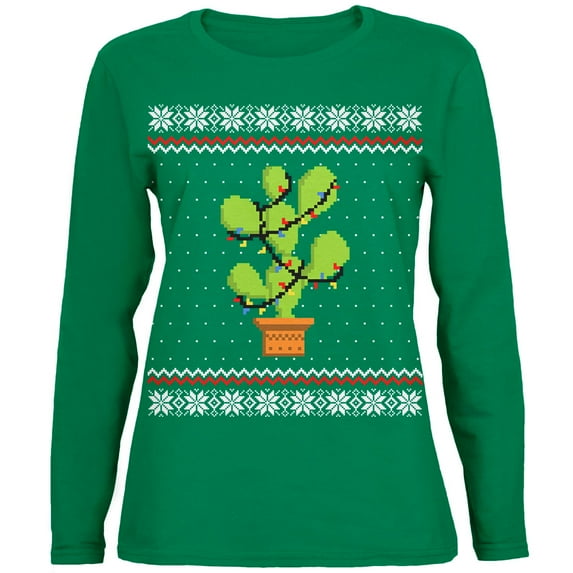 Old Glory Womens Cactus Prickly Pear Tree Ugly Christmas Sweater Long Sleeve T Shirt