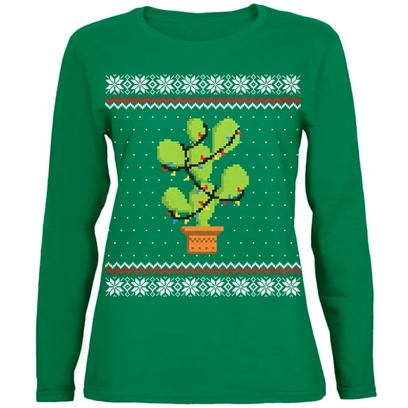 Old Glory Womens Cactus Prickly Pear Tree Ugly Christmas Sweater Long Sleeve T Shirt