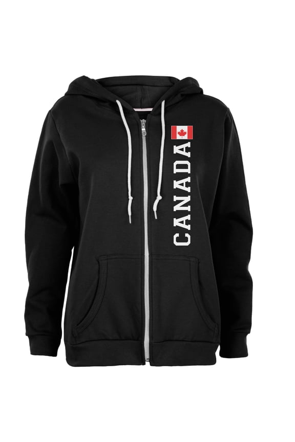 Womens Canada Flag World Cup Full Zip Long Sleeve Graphic Hoodie