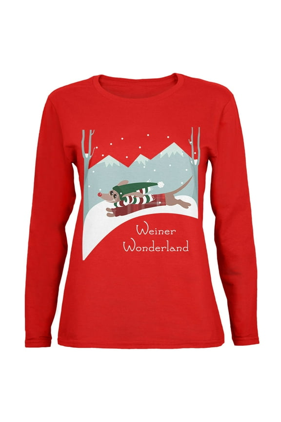 Womens Christmas Dachshund Weiner Winter Wonderland Long Sleeve T Shirt