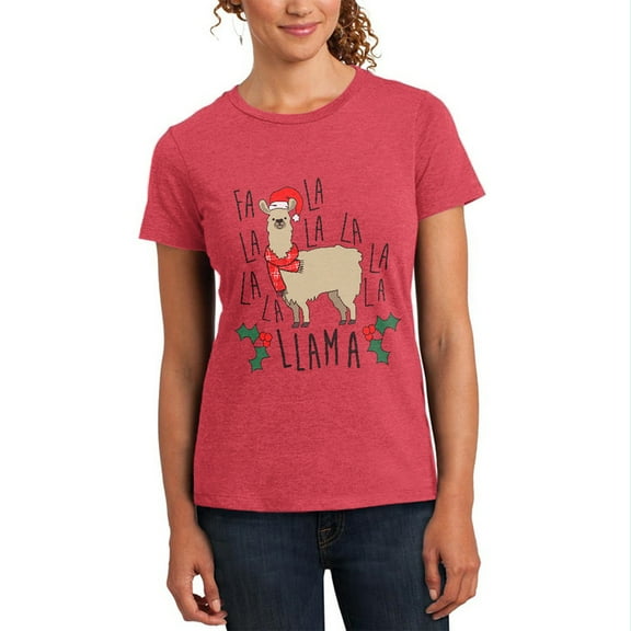 Old Glory Womens Christmas Fa La Llama Short Sleeve Soft Heather T Shirt