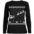 thumbnail image 1 of Old Glory Womens Flying Santa Sleigh Ugly XMAS Sweater Long Sleeve T Shirt, 1 of 6