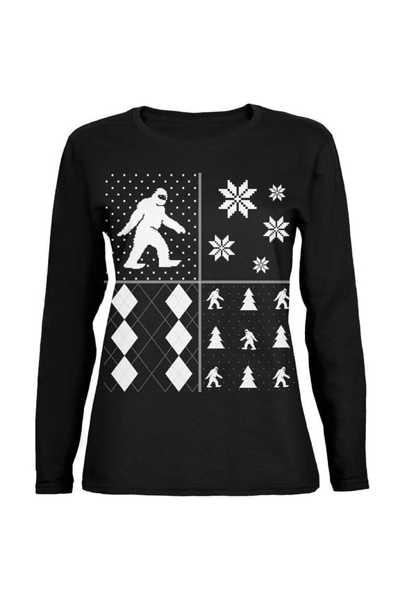 Womens Sasquatch Festive Blocks Ugly XMAS Sweater Long Sleeve T Shirt