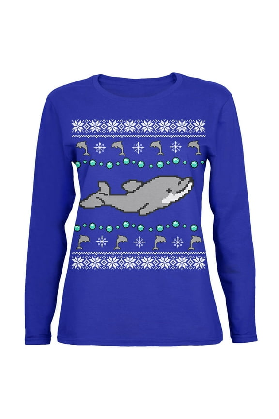Womens Ugly Christmas Sweater Dolphin Long Sleeve T Shirt