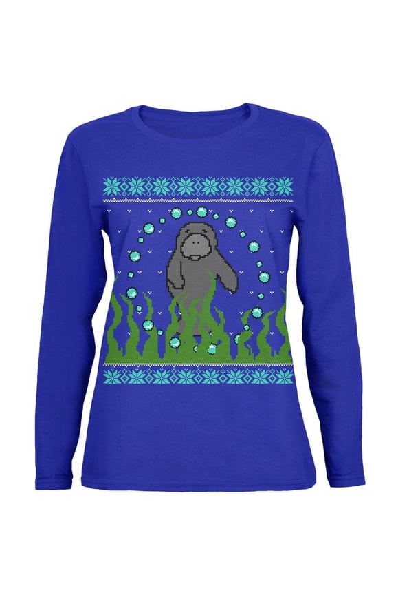 Womens Ugly Christmas Sweater Manatee Floaty Potato Long Sleeve T Shirt