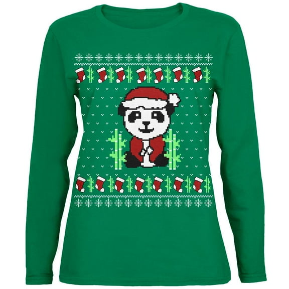Old Glory Womens Ugly Christmas Sweater Panda Long Sleeve T Shirt