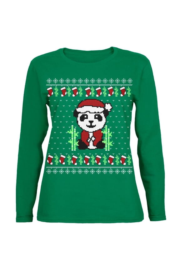 Womens Ugly Christmas Sweater Panda Long Sleeve T Shirt