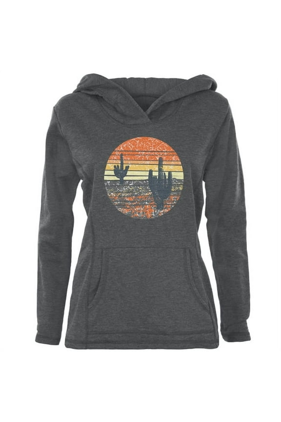 Womens Vintage Cactus Sunset Long Sleeve Graphic Pullover Hoodie