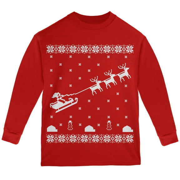 Old Glory Youth Flying Santa Sleigh Ugly XMAS Sweater Long Sleeve T Shirt