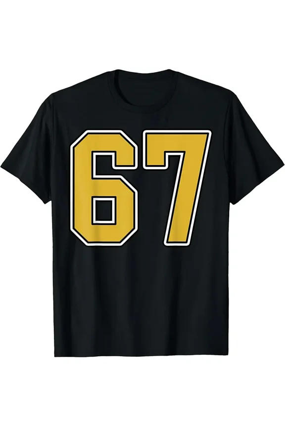 Old Gold Black White Sports Number 67 Jersey Uniform Player T-Shirt