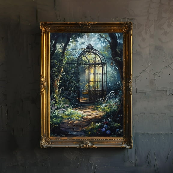 Old Greenhouse Art Print Cottagecore Dark Academia Decor Whimsical Botanical Wall Art Vintage Nature Poster for Garden Lovers and Rustic