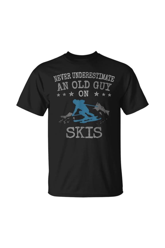 Old Guy Skiing Love Graphic Cotton T-Shirt Unisex Adult Soft Breathable Tee Casual Wear Comfortable Everyday Outfit, Size 2XL, Color Black