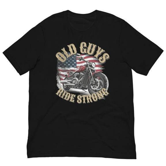 Old Guys Ride Strong Motorcycle USA Flag Retro Biker Tee (XS)