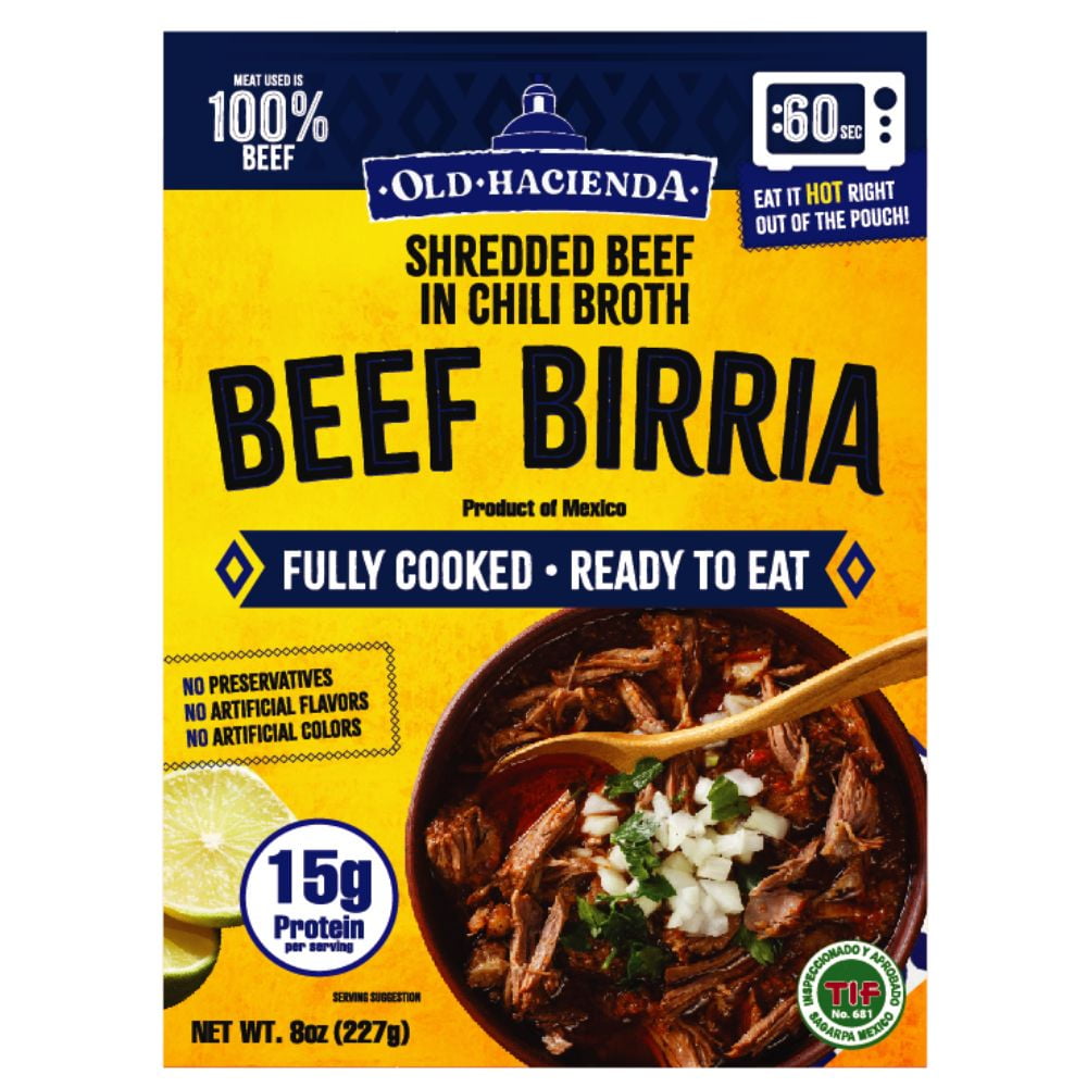 Old Hacienda Beef Birria, Shelf-Stable Heat and Eat 8oz. (227g) Pouch in Authentic Mexican Flavors