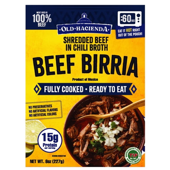 Old Hacienda Beef Birria, Shelf-Stable Heat and Eat 8oz. (227g) Pouch in Authentic Mexican Flavors