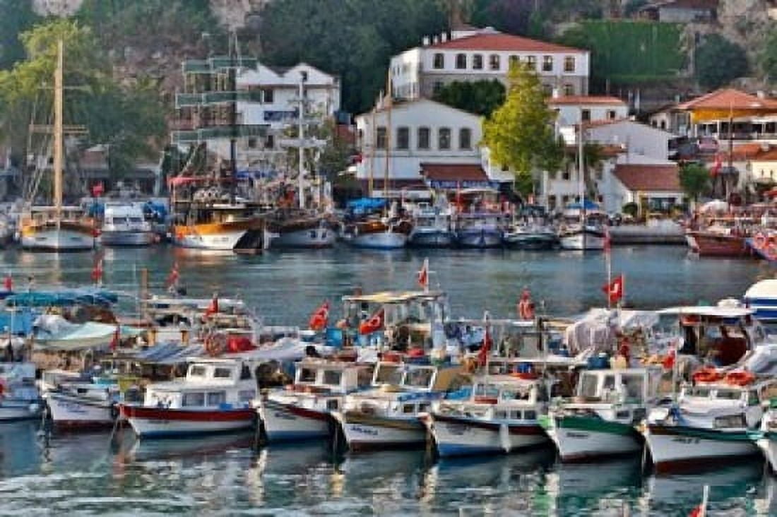 Old Harbor and boats in reflection Antalya Turkey Canvas Art - Darrell Gulin DanitaDelimont (26 x 17)