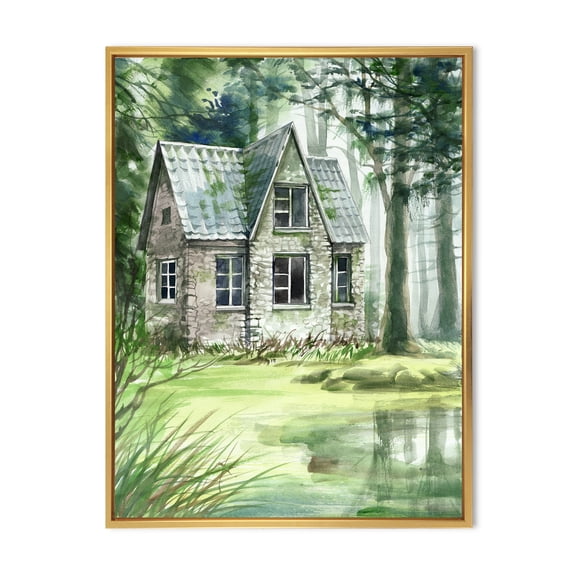 Old Haunted House In The Pine Forest 12 in x 20 in Framed Painting Canvas Art Print, by Designart