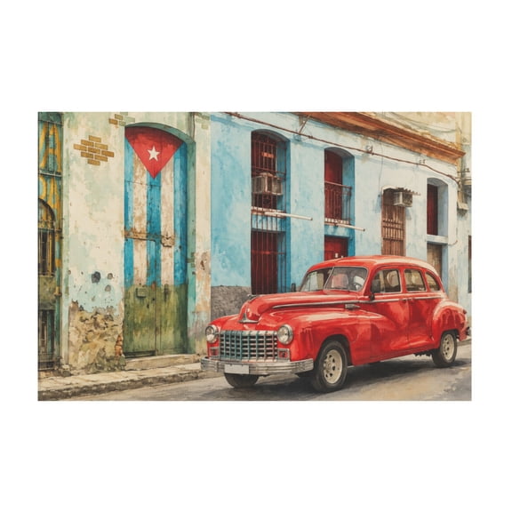 Old Havana Cuba Classic Car and Historic Building Canvas Wall Art for Living Room Bedroom 12*18in