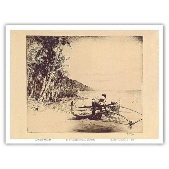 Old Hawaii - Hawaiian in Outrigger Canoe (Wa’a) - From an Original Etching by John Melville Kelly c.1935 - Master Art Print (Unframed) 9in x 12in