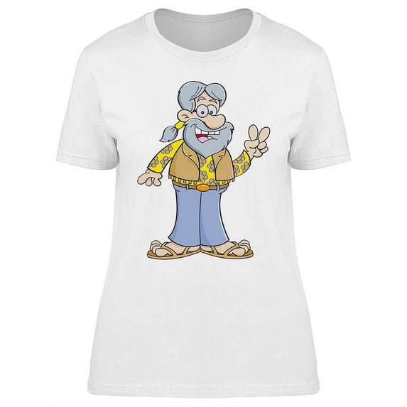 Old Hippie Cartoon T-Shirt Women -Image by Shutterstock, Female 3X-Large