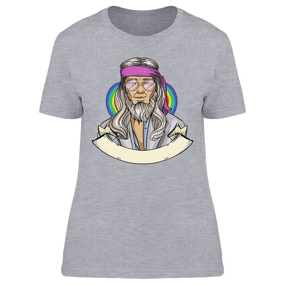 Old Hippie Man Design T-Shirt Women -Image by Shutterstock, Female Large