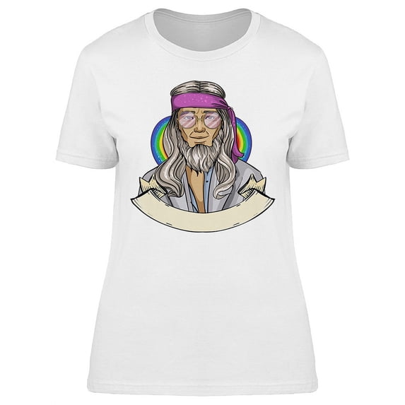 Old Hippie Man Design T-Shirt Women -Image by Shutterstock, Female Medium