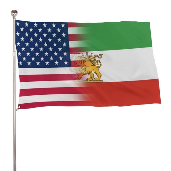 Old Historic Iran USA Iranian Flag with Lion Sun Crown Flag Long Lasting Seasonal Single-sided Printing Outdoor Flag Double Stitched Durable House Decor for Garden Home Lawn