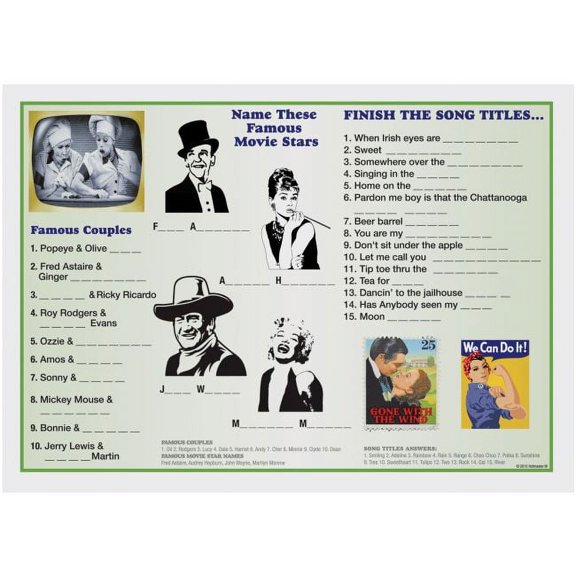 Old Hollywood Movies Paper Placemats 50 Per Pack