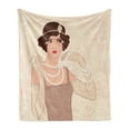 thumbnail image 1 of Old Hollywood Soft Flannel Fleece Throw Blanket, Curly Hair Brunette Flapper Girl Wearing Necklace and Headband, Cozy Plush for Indoor and Outdoor Use, 50" x 60", Beige Brown Ivory, by Ambesonne, 1 of 5