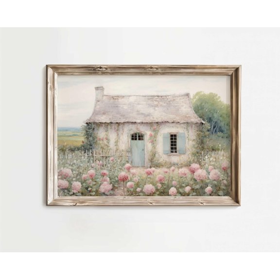 Old House - Vintage Stone House French Cottage Countryside Decoration, UNFRAMED Size 24x24