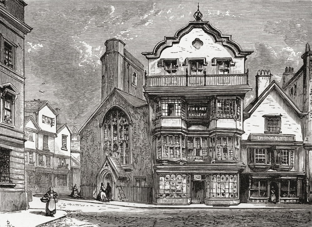Old Houses In Cathedral Close Exeter Devon England In The Late 19Th Century From Our Own Country Published 1898 Canvas Art - Ken Welsh Design Pics (17 x 12)