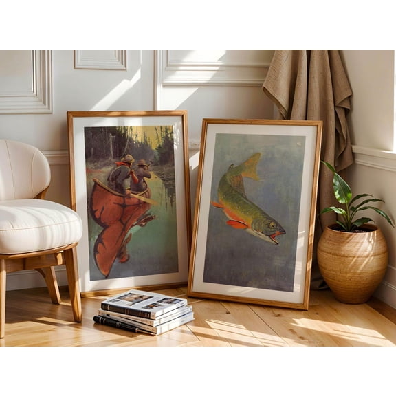 Old Hunting Fishing Art Retro Outdoors Hunt Fish Illustration Home Office Hunting Wall Art Set 2 Unframed Paper Print 8x12