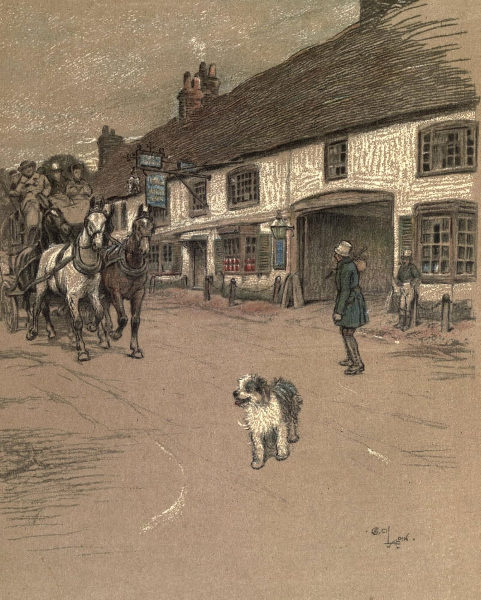 Old Inns 1921 Angel Inn Woolhampton Canvas Art - Cecil Aldin (24 x 36)