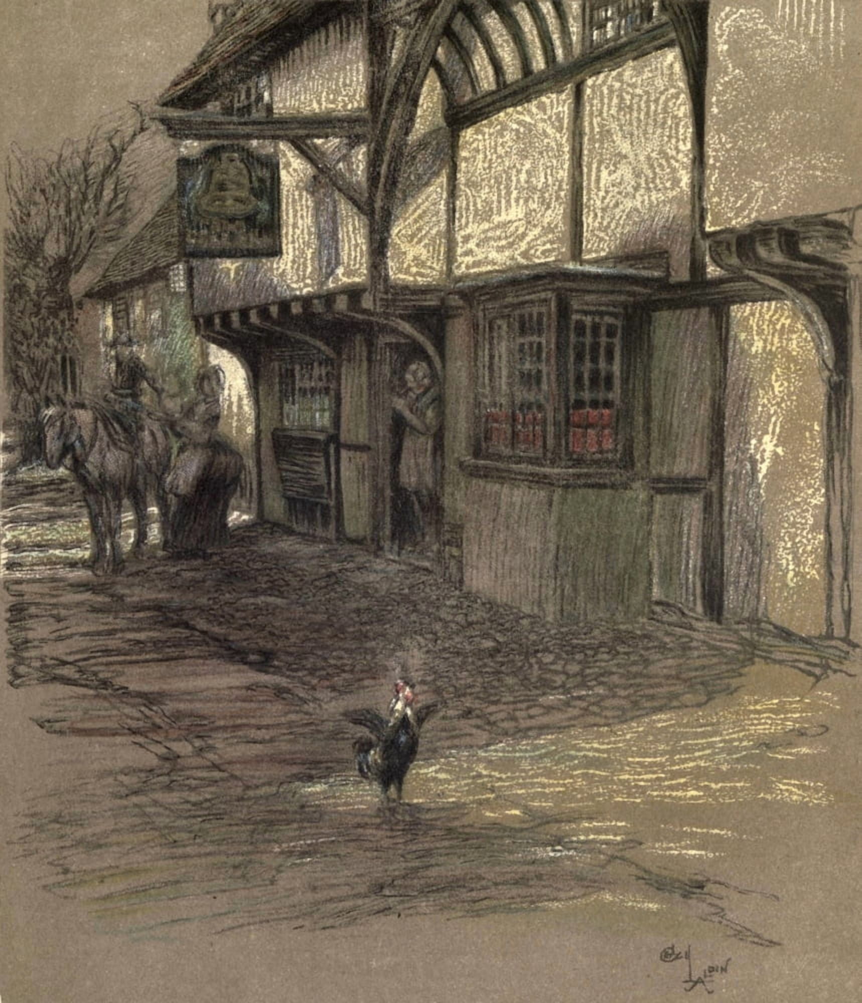 Old Inns 1921 Bell Inn Waltham St Lawrence Canvas Art - Cecil Aldin (24 x 36)