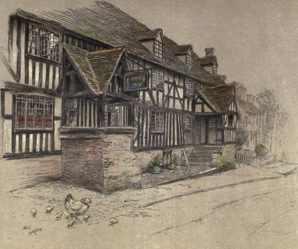 Old Inns 1921 Talbot Inn Chaddesley Corbett Canvas Art - Cecil Aldin (24 x 36)