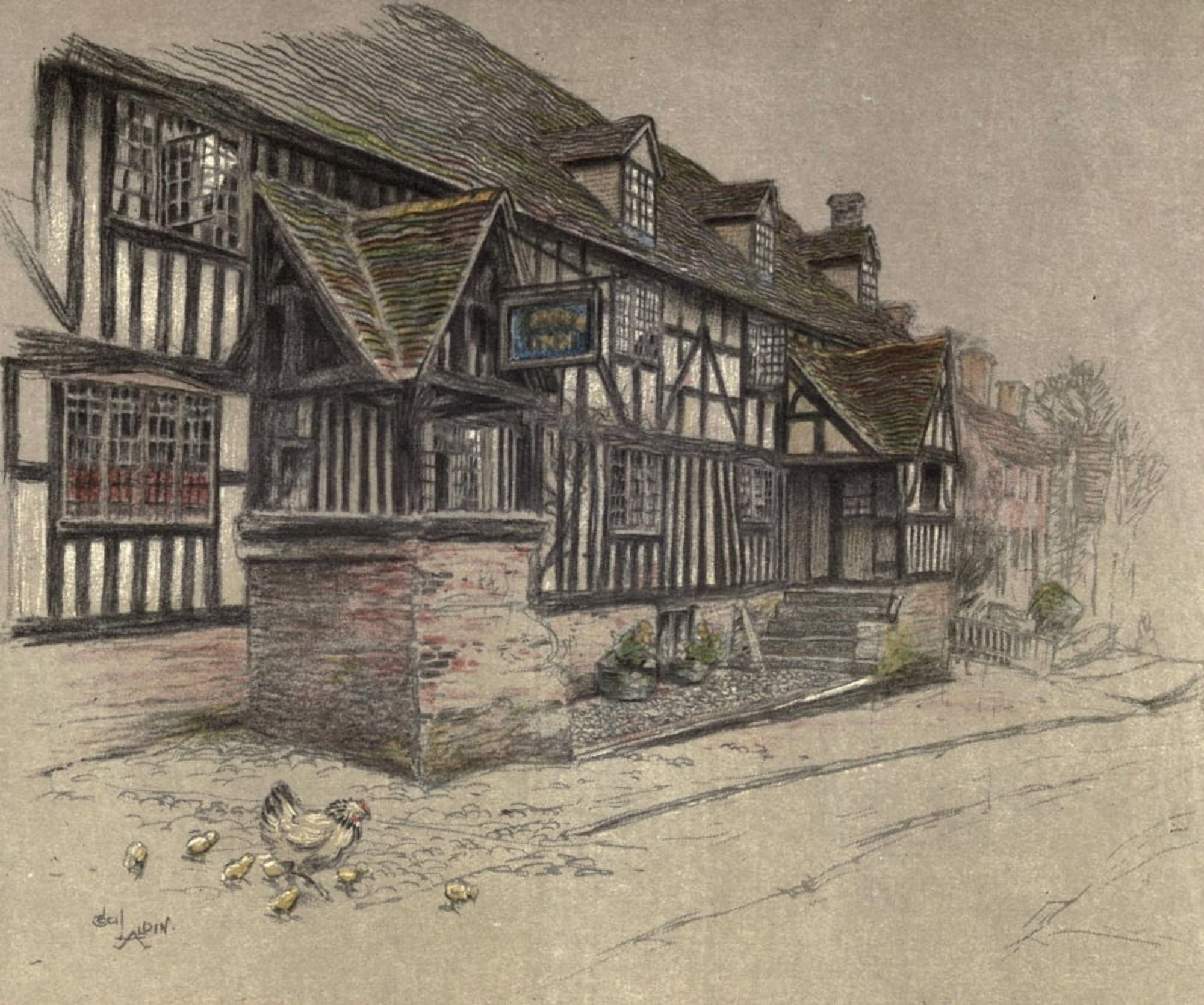 Old Inns 1921 The Angel Inn Woolhampton Canvas Art - Cecil Aldin (24 x 36)