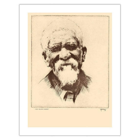 Old Kalama Hawaii - Native Hawaiian Man - from Etchings and Drawings of Hawaiians - Vintage Drypoint Etching by John Melville Kelly c.1930 - Bamboo Fine Art 290gsm Paper (Unframed) 17x22in