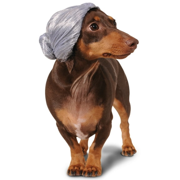 Old Lady Grandma Granny Mom Grey Bun Pet Dog Cat Costume Wig-S-M