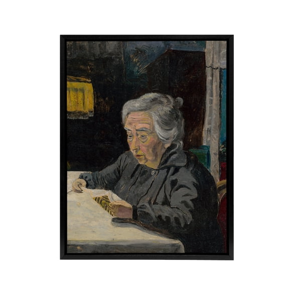 Old Lady Reading Grandmother Portrait Kubincan Framed Canvas Wall Art 18x24"