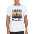 thumbnail image 1 of Old Lady Running Funny Senior Citizen Fitness Exercise T-Shirt, for men & women, up to size 5XL, 1 of 3