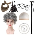 thumbnail image 1 of Old Lady Wig Accessories Old Women Grandma Granny Costume for Halloween Cosplay 100 Days of School, 1 of 3