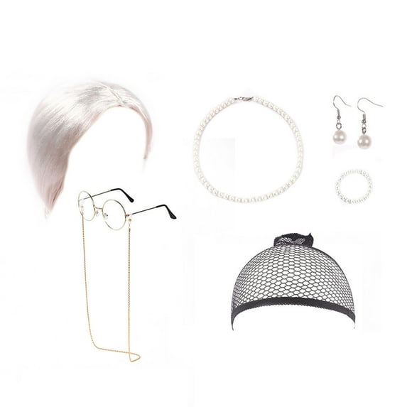 Old Lady Wig Granny Wig Old Lady For Women Grandma Wig Cap Glasses Chain Lace Frontal Wig Synthetic Hot Wigs for Women And Lace Front Wig Lace Front Wigs Short Hair for Women Rose Wigs