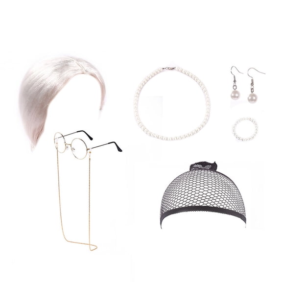 Lady Wig Granny Wig Lady For Women Grandma Wig Cap Glasses Chain Lace Frontal Wig Synthetic Hot Wigs for Women And Lace Front Wig Lace Front Wigs Short Hair for Women Rose Wigs